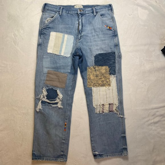 We The Free Denim - We The Free | Patch Cropped Distressed Light Jeans